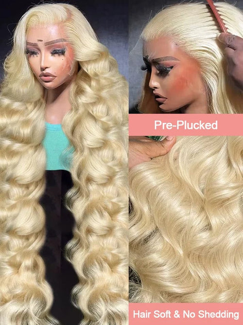 42 Inches 613 Honey Blonde 13x6 HD Transparen Body Wave Lace Frontal Human Hair Wig Colored Human Hair Lace Front Wig For Women