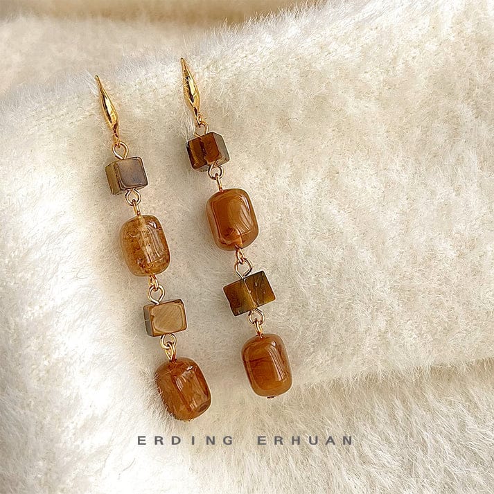 New Designer Model Tigereye Long Handmade Tassel Earrings